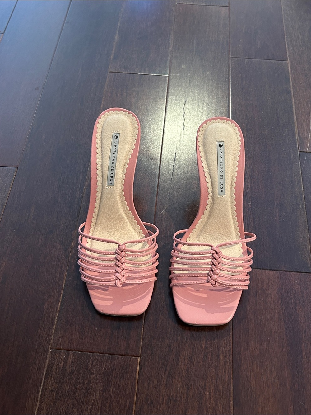 Fishtail braided strap pink leather Slide Mules heels party - wedding - feminine